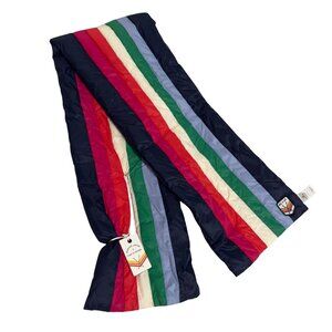 Marine Layer X Lost & Found Retro Rainbow Puffer Scarf Navy/ multi stripe one sz